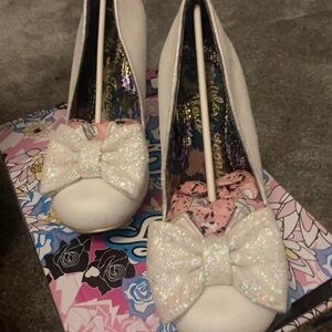 Irregular Choice White Glitter Bow Heels